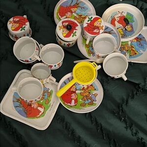 Vintage Colorful Little Red Children's Tea Set 1960’s